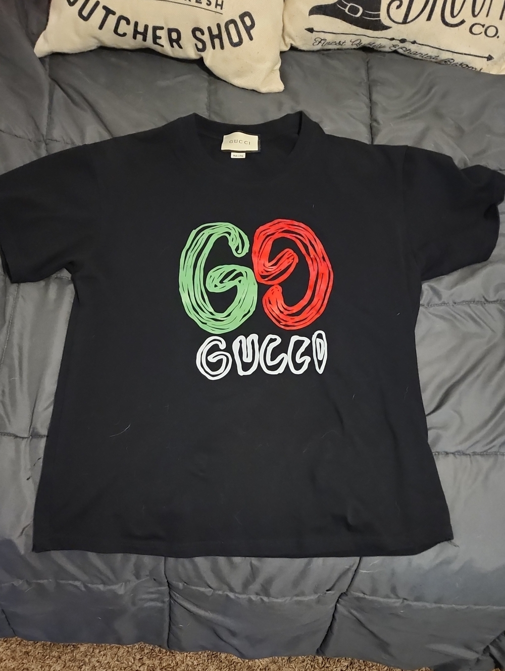 Gucci Black T-Shirt with Green & Red Hand-Drawn GG Graphic